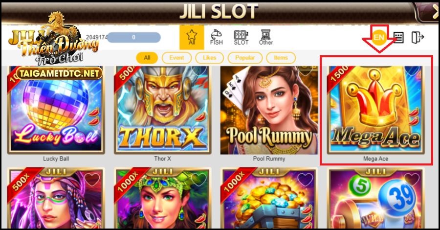 Người chơi chọn vào mega ace tại giao diện JILI Slot